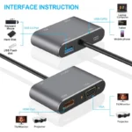 Adapter Type C na HDMI VGA PD USB3.0 4 u 1 sivi - Slika 5