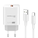 Kucni punjac KONFULON C87Q, 3A, 25W, sa Type C kablom beli - Slika 5