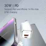 Kucni punjac LDNIO A2317C, 3.6A, QC3.0 18W, PD 30W sa Type C na Iphone lightning kablom beli - Slika 6