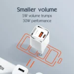 Kucni punjac LDNIO A2317C, 3.6A, QC3.0 18W, PD 30W sa Type C na Iphone lightning kablom beli - Slika 9