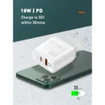 Kucni punjac LDNIO A2421C 22.5W PD + Fast Charger sa Type C na iPhone lightning kablom beli - Slika 6