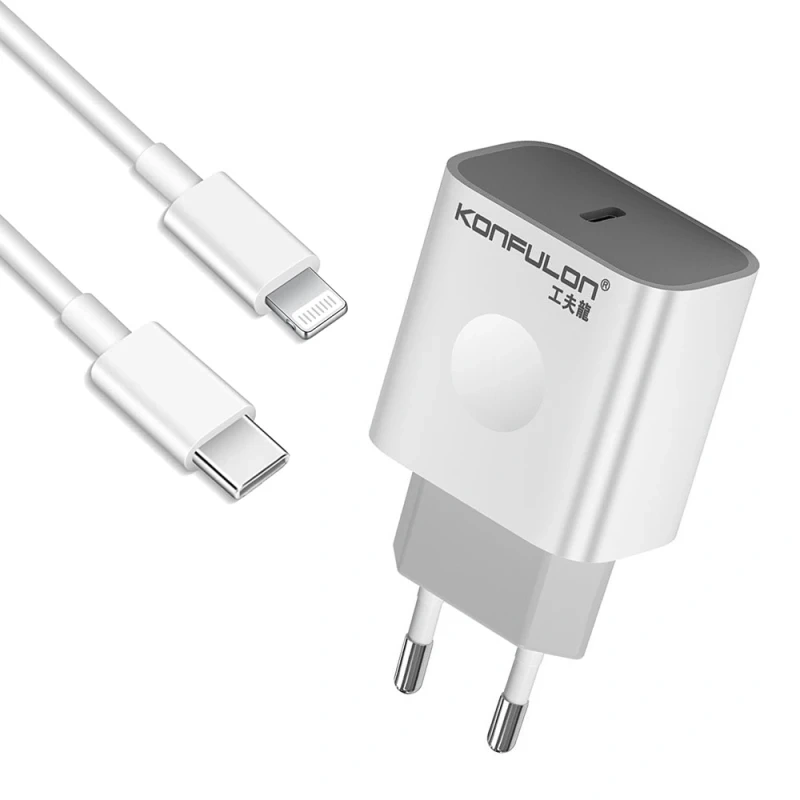 Kucni punjac KONFULON C69D+DC13 PD20W sa PD kablom Type C na iPhone lightning beli Kucni punjac KONFULON C69D+DC13 PD20W sa PD kablom Type C na iPhone lightning beli
