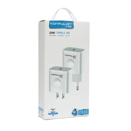Kucni punjac KONFULON C69D+DC15 PD20W sa PD kablom Type C na Type C beli
