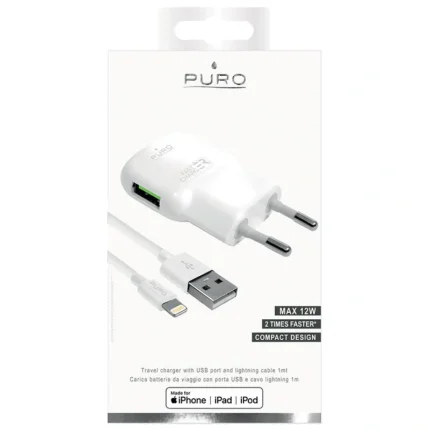 Kucni punjac Puro Fast Charger sa iPhone lightning kablom beli