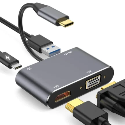 Adapter Type C na HDMI VGA PD USB3.0 4 u 1 sivi
