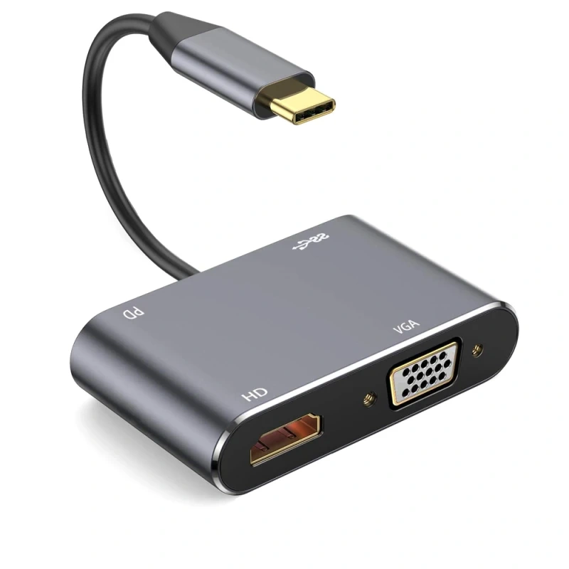 Adapter Type C na HDMI VGA PD USB3.0 4 u 1 sivi Adapter Type C na HDMI VGA PD USB3.0 4 u 1 sivi