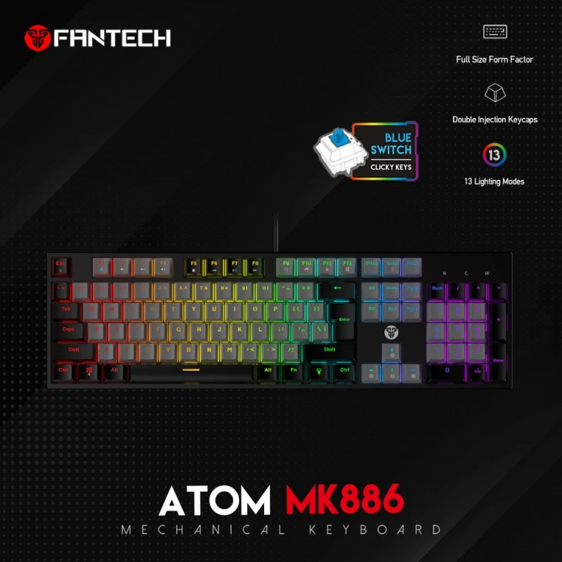 Tastatura Mehanicka Gaming Fantech MK886 RGB Atom siva (Blue switch) Tastatura Mehanicka Gaming Fantech MK886 RGB Atom siva (Blue switch)