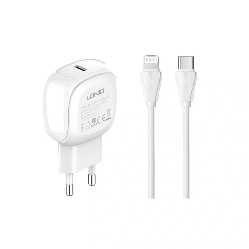 Kucni punjac LDNIO A1206C, PD 3.0, 27W, PPS, sa Type C na iPhone lightning kablom beli Kucni punjac LDNIO A1206C, PD 3.0, 27W, PPS, sa Type C na iPhone lightning kablom beli