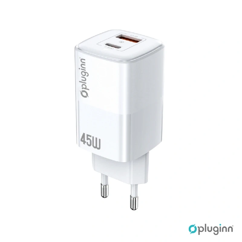 Kucni punjac Pluginn PI-D74-45w, GaN, QC3.0, PD3.0, PPS, USB 19W, PD 45W beli CE Kucni punjac Pluginn PI-D74-45w, GaN, QC3.0, PD3.0, PPS, USB 19W, PD 45W beli CE