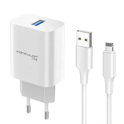 Kucni punjac KONFULON C87, 3A, 15W, sa iPhone lightning kablom white