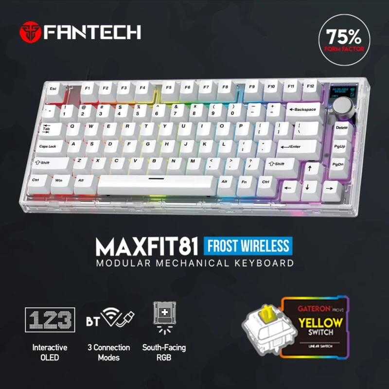 Tastatura Mehanicka Gaming Fantech MK910 RGB PBT Maxfit81 Frost Wireless bela (yellow switch) Tastatura Mehanicka Gaming Fantech MK910 RGB PBT Maxfit81 Frost Wireless bela (yellow switch)