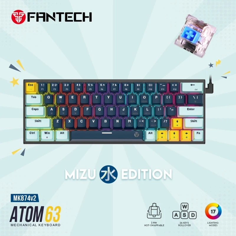 Tastatura Mehanicka Gaming Fantech MK874 RGB Atom 63 Navy (Blue switch) Tastatura Mehanicka Gaming Fantech MK874 RGB Atom 63 Navy (Blue switch)