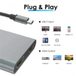 Adapter Type C na HDMIx2 PD USB3.0 4 u 1 sivi