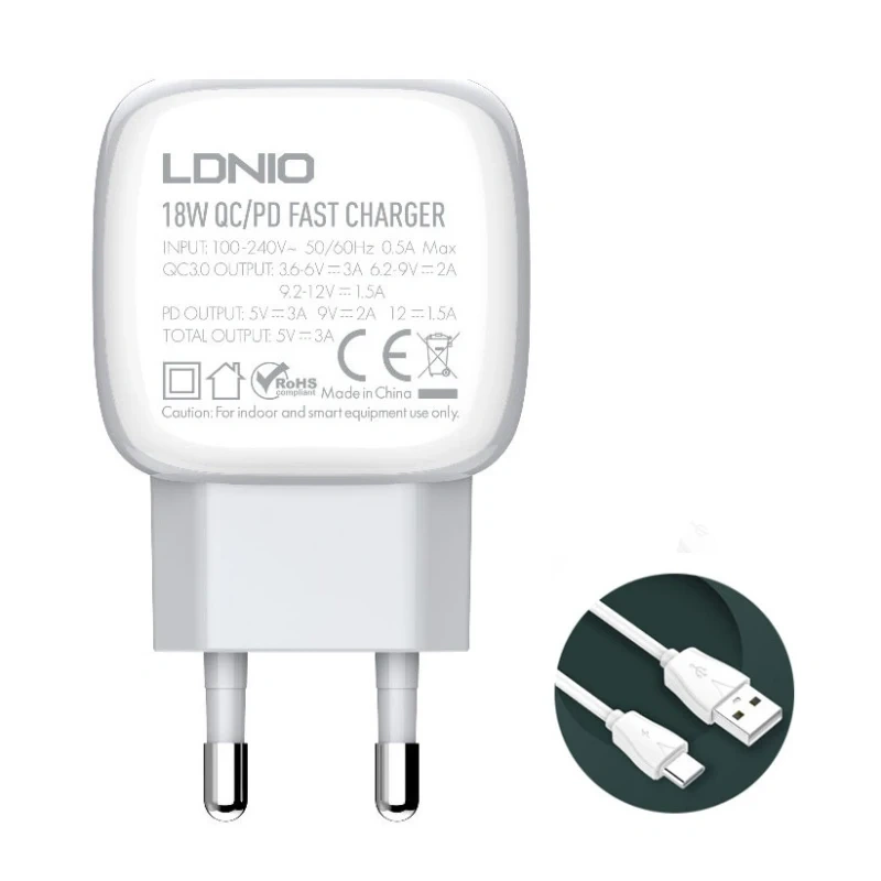 Kucni punjac LDNIO A2313C, PD QC3.0, 18W, sa Type C kablom beli Kucni punjac LDNIO A2313C, PD QC3.0, 18W, sa Type C kablom beli