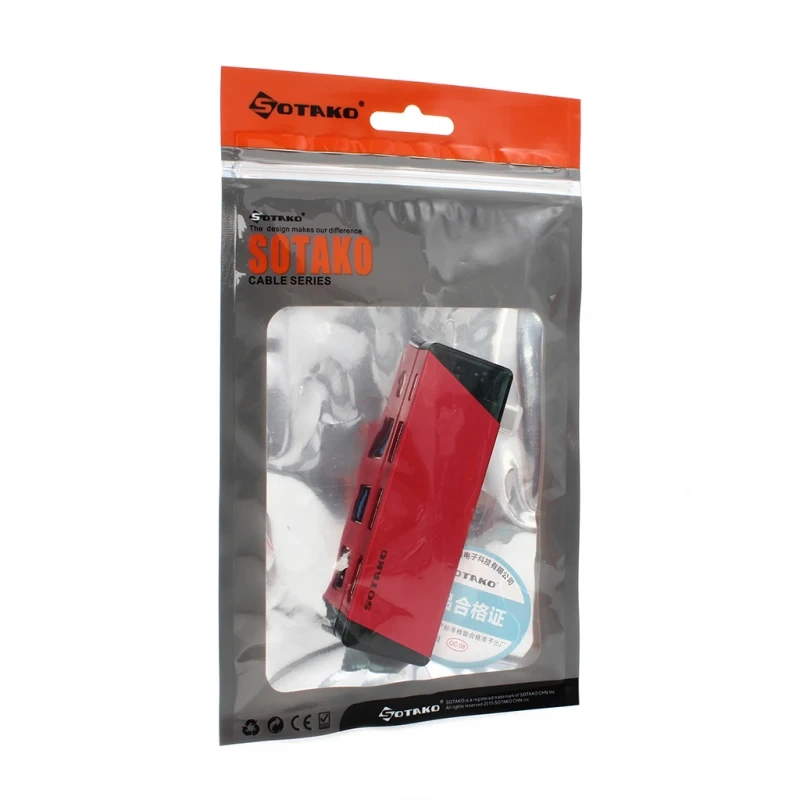 Adapter Type C na HDMI 2xUSB 3.0 PD (Type C) SOTAKO ST-C0402 crveni Adapter Type C na HDMI 2xUSB 3.0 PD (Type C) SOTAKO ST-C0402 crveni