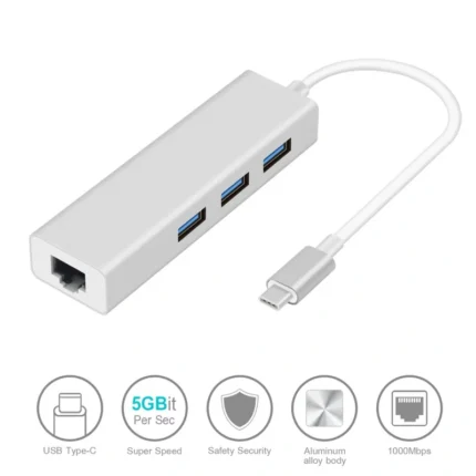 Adapter Type C na 3 USB 3.0 + RJ45 Gb JWD-T5 srebrni