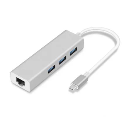 Adapter Type C na 3 USB 3.0 + RJ45 Gb JWD-T5 srebrni