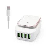 Kucni punjac LDNIO A4405 4xUSB 5V 4.4A LED Lamp sa iPhone lightning kablom beli