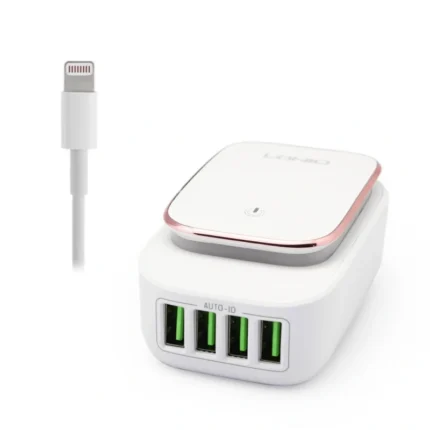 Kucni punjac LDNIO A4405 4xUSB 5V 4.4A LED Lamp sa iPhone lightning kablom beli