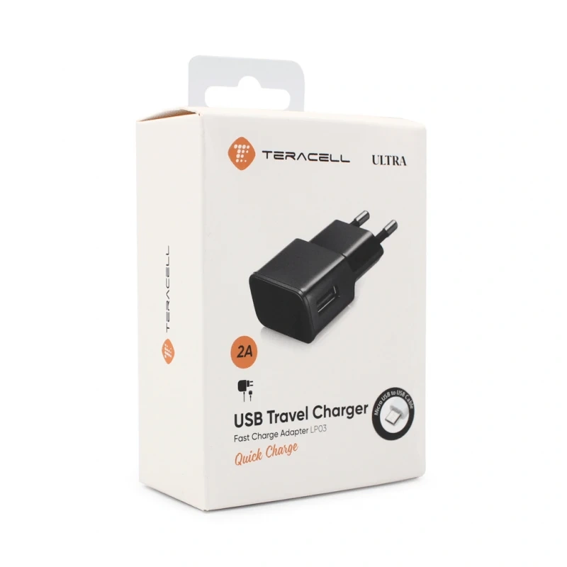 Kucni punjac Teracell Ultra LP03 2A sa micro USB kablom crni Kucni punjac Teracell Ultra LP03 2A sa micro USB kablom crni