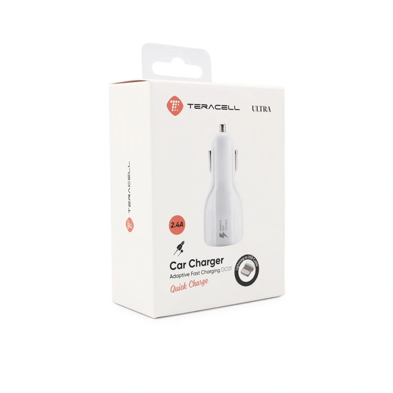 Auto punjac Teracell Ultra DC01 2.4A sa iPhone lightning kablom beli Auto punjac Teracell Ultra DC01 2.4A sa iPhone lightning kablom beli