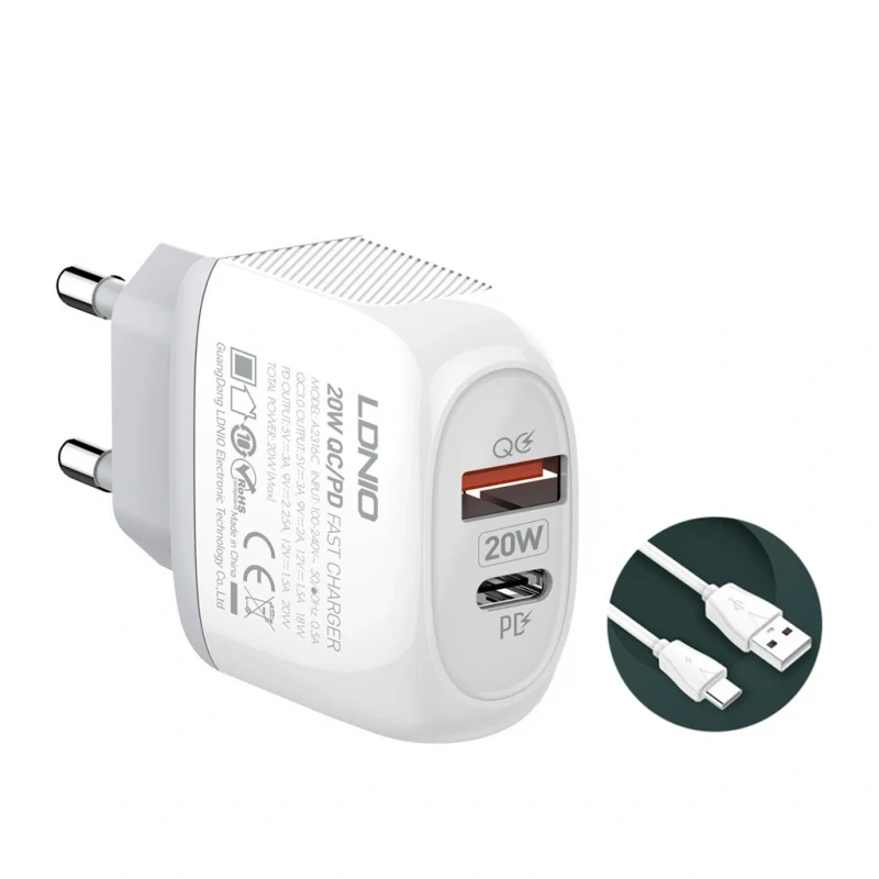 Kucni punjac LDNIO A2316C PD Quick Charge 3.0 sa Type C kablom Kucni punjac LDNIO A2316C PD Quick Charge 3.0 sa Type C kablom
