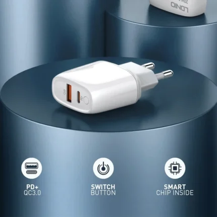 Kucni punjac LDNIO A2424C PD20W QC3.0 sa IPhone lightning kablom beli