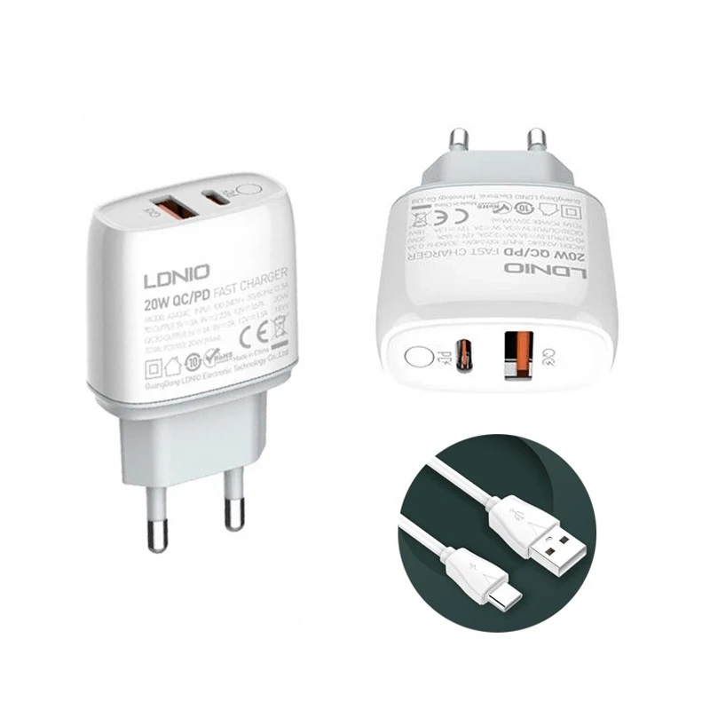 Kucni punjac LDNIO A2424C PD20W QC3.0 sa Type C kablom beli Kucni punjac LDNIO A2424C PD20W QC3.0 sa Type C kablom beli