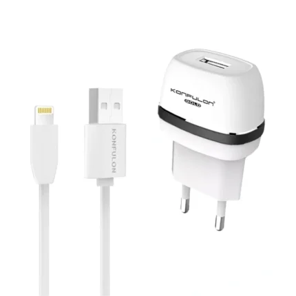 Kućni punjač KONFULON C25+S05 2xUSB 5V 1A sa iPhone lightning kablom belo crni