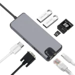 Adapter Type C na RJ45 (LAN) HDMI VGA 2xUSB 3.0 PD SD microSD 8u1 JWD-TC32