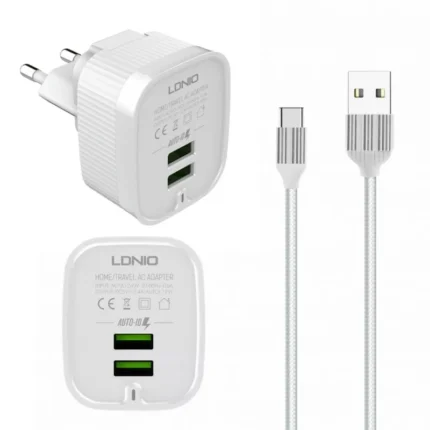 Kucni punjac LDNIO A201 2xUSB 2.4A Type C beli