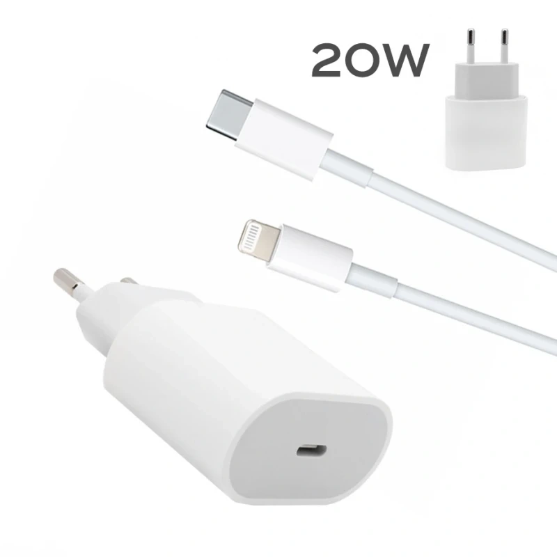 Kucni punjac PD Fast charger 20W 3A za iPhone 11/12 sa PD lightning kablom HQ CE beli Kucni punjac PD Fast charger 20W 3A za iPhone 11/12 sa PD lightning kablom HQ CE beli